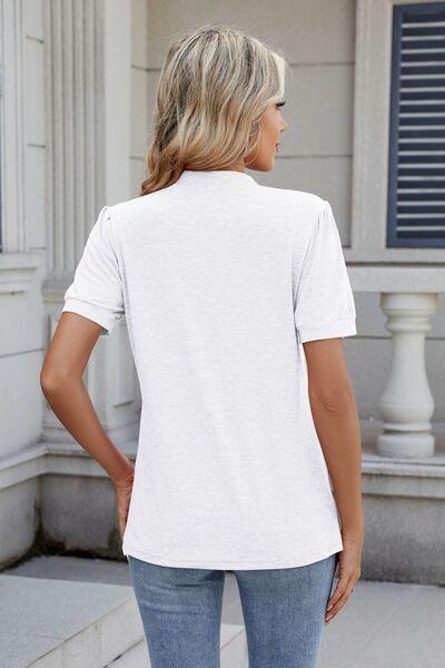 Notched Short Sleeve Top - Clothes For Her Online Store