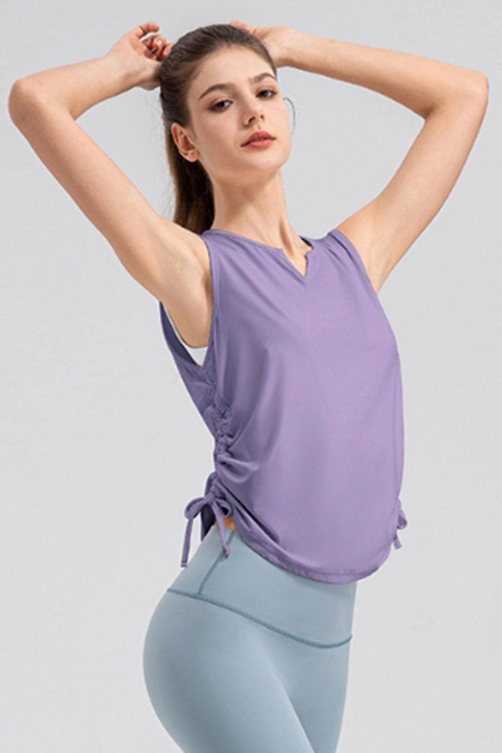 Notched Wide Strap Active Tank - Clothes For Her Online Store