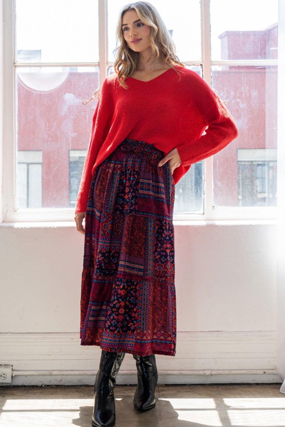 ODDI Full Size Printed Tiered Maxi Skirt - Clothes For Her Online Store