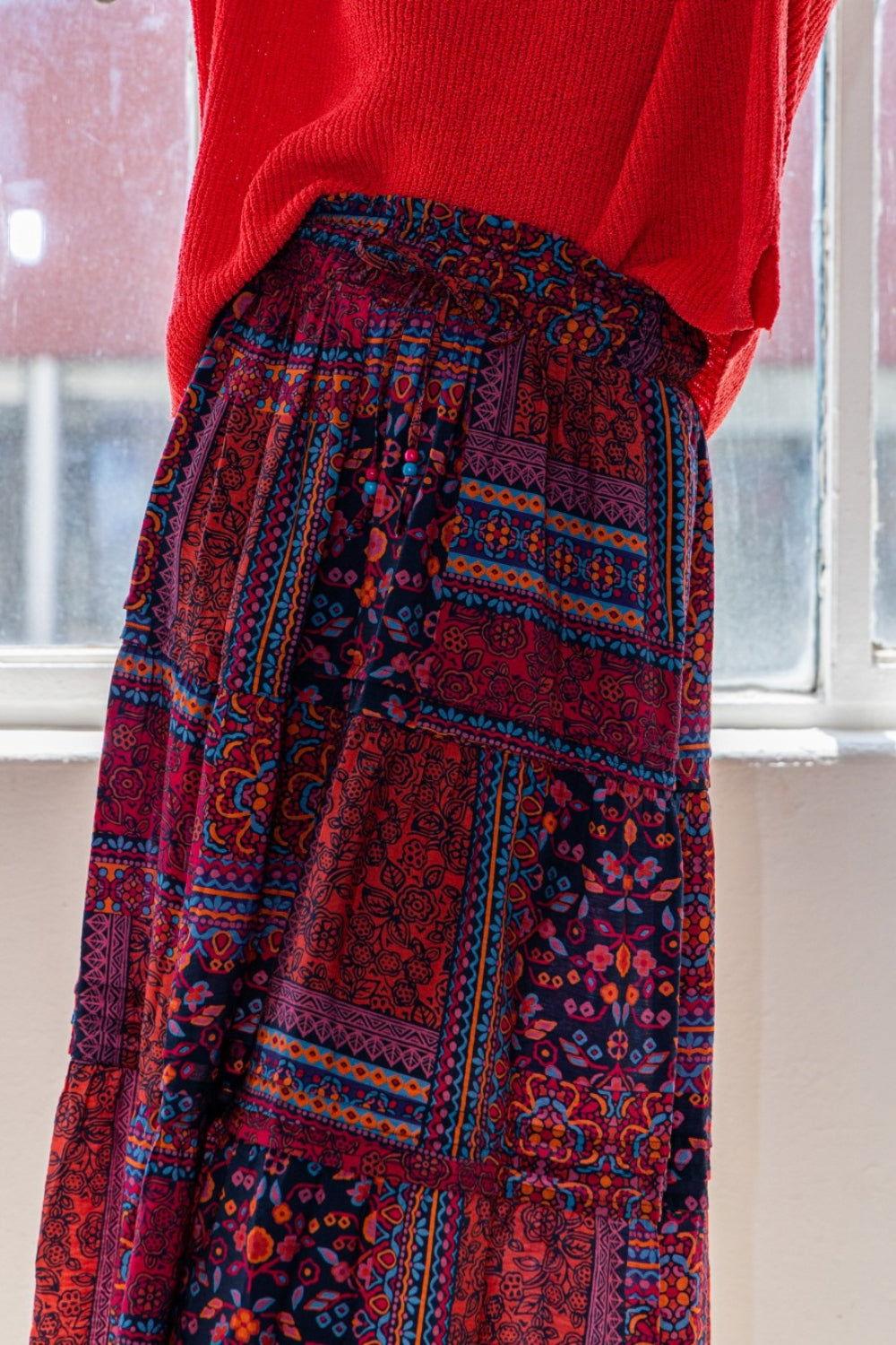 ODDI Full Size Printed Tiered Maxi Skirt - Clothes For Her Online Store