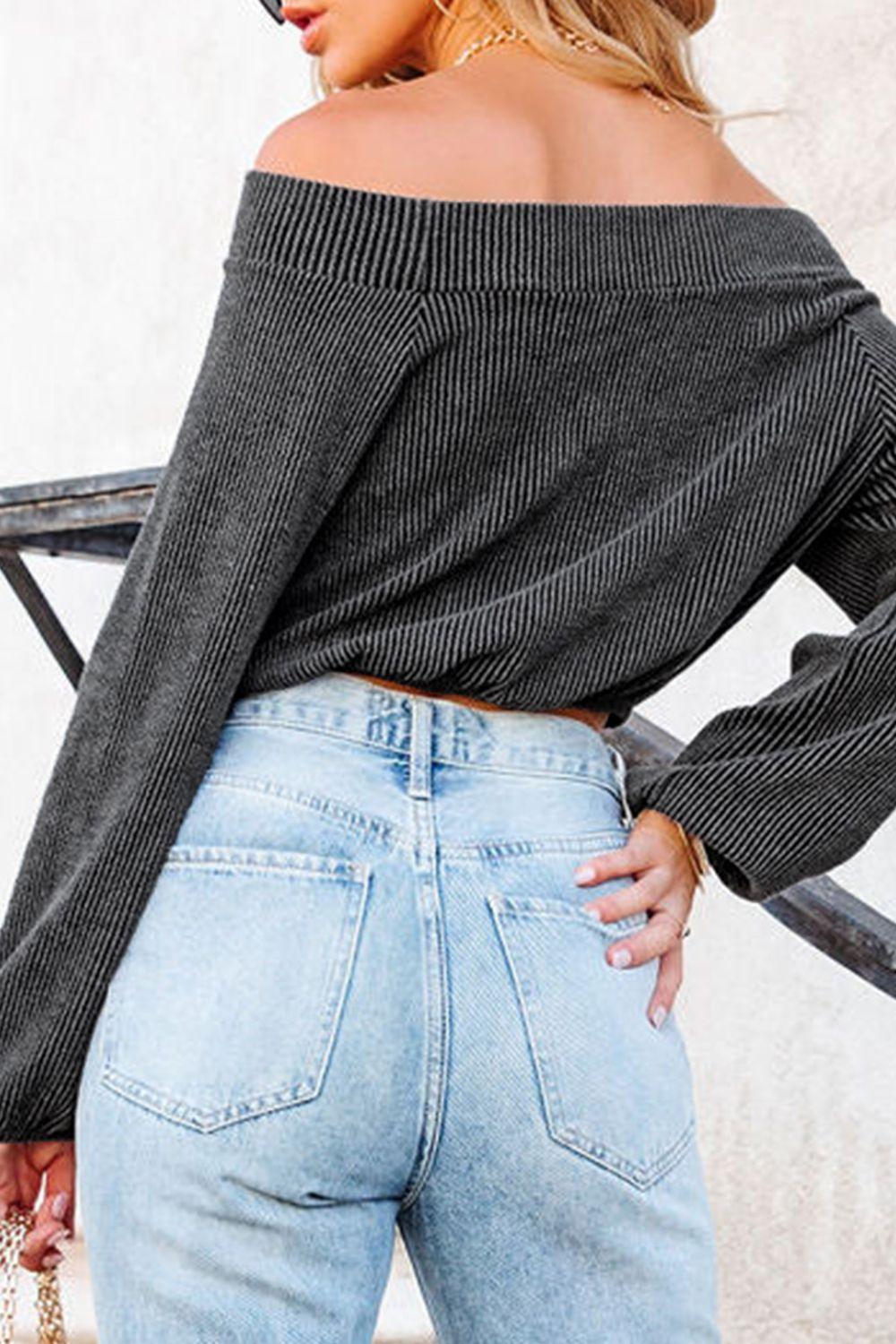 Off-Shoulder Long Sleeve Top - Clothes For Her Online Store
