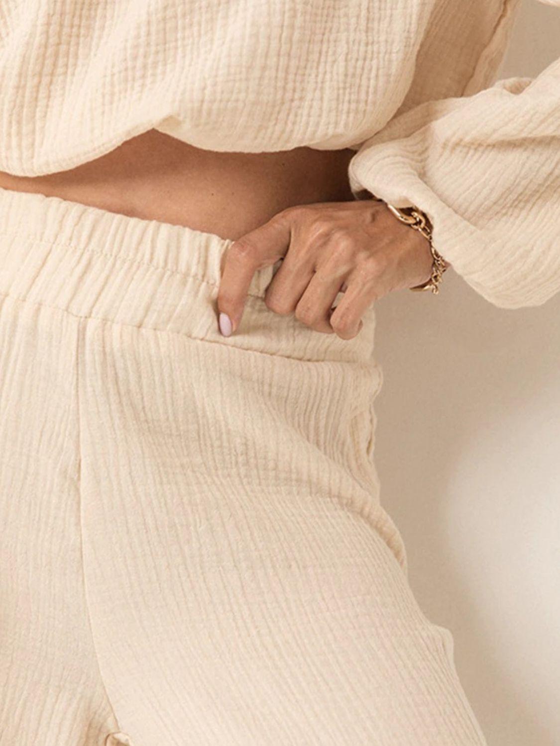 Off Shoulder Long Sleeve Top and Pants Set - Clothes For Her Online Store