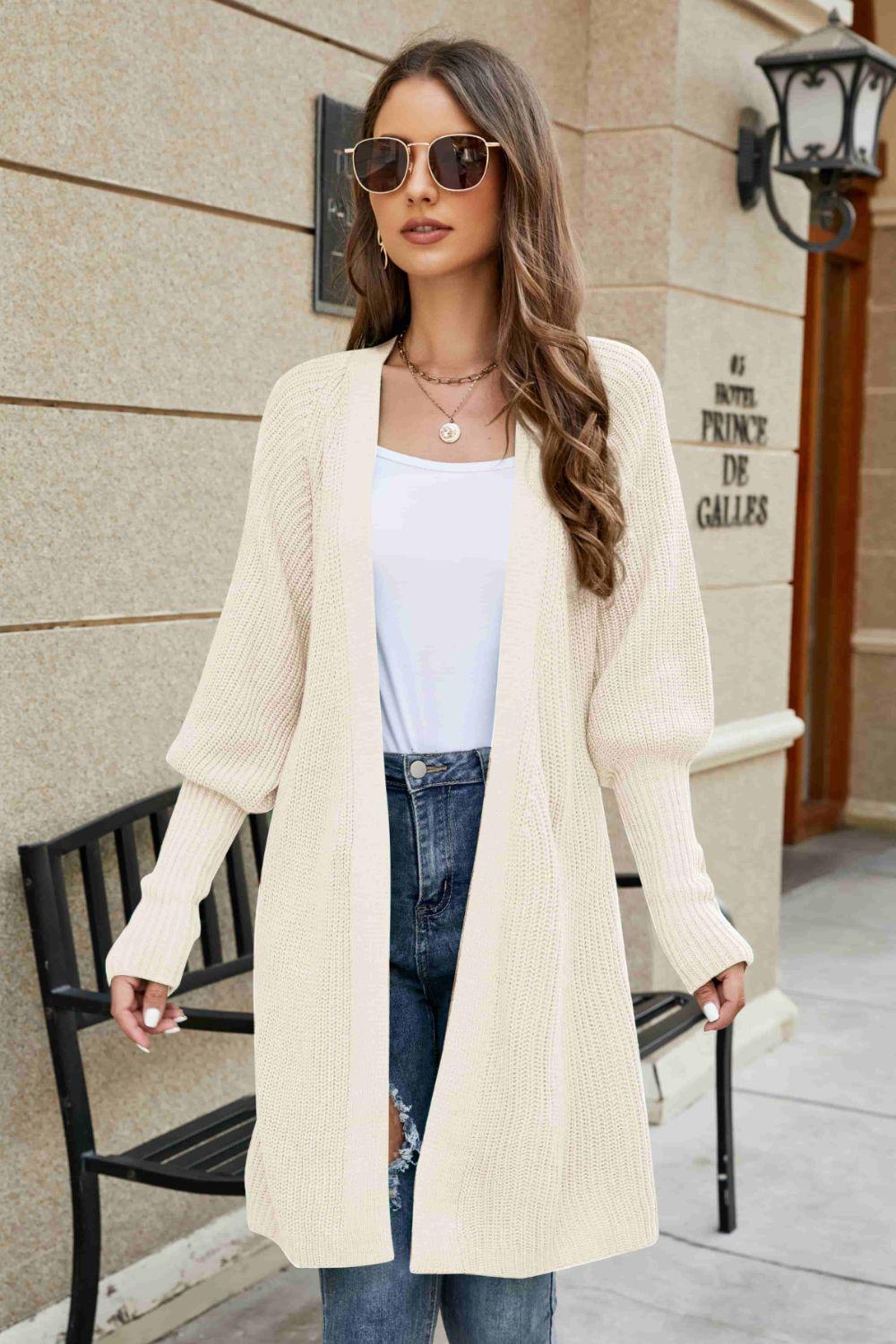 Open Front Lantern Sleeve Cardigan - Clothes For Her Online Store