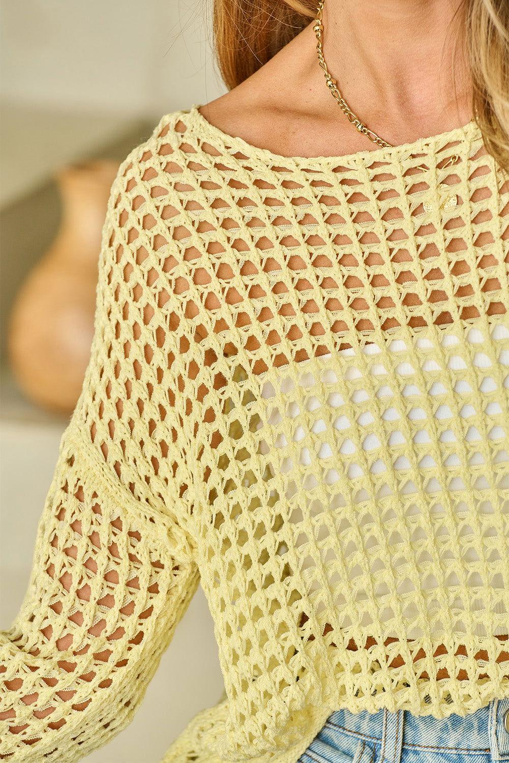 Openwork Round Neck Dropped Shoulder Knit Cover Up - Clothes For Her Online Store