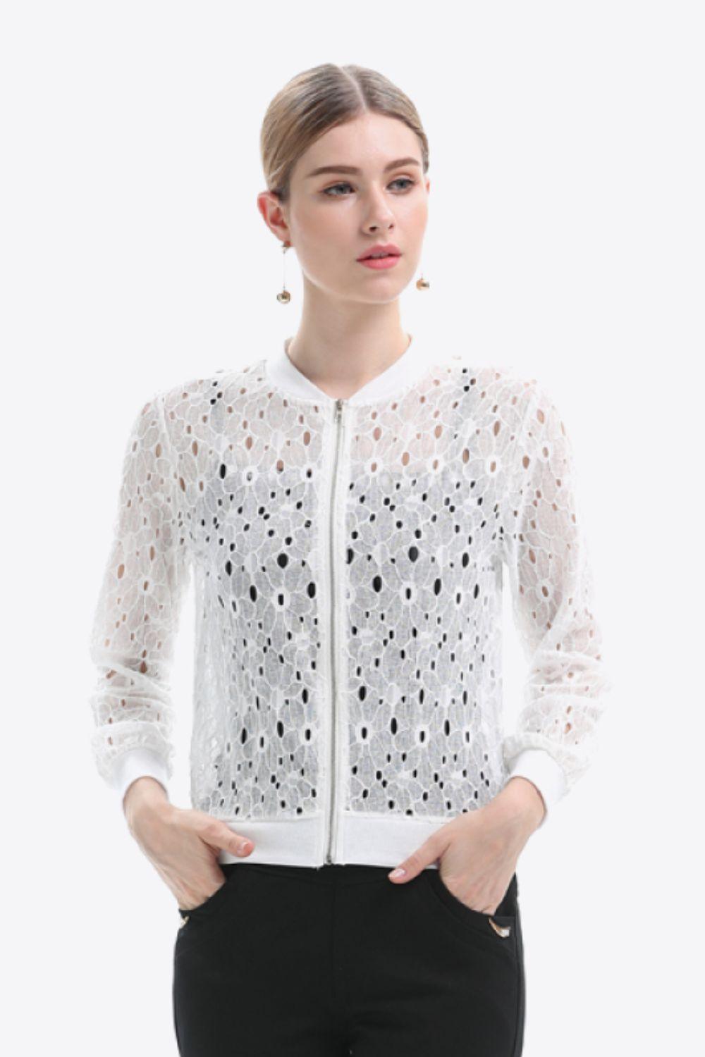 Openwork Zip Up Jacket - Clothes For Her Online Store