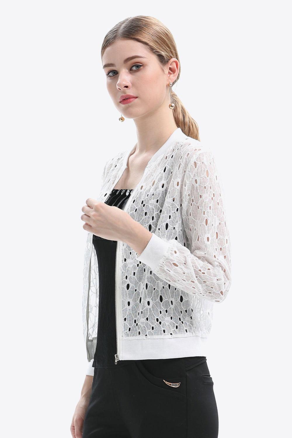 Openwork Zip Up Jacket - Clothes For Her Online Store
