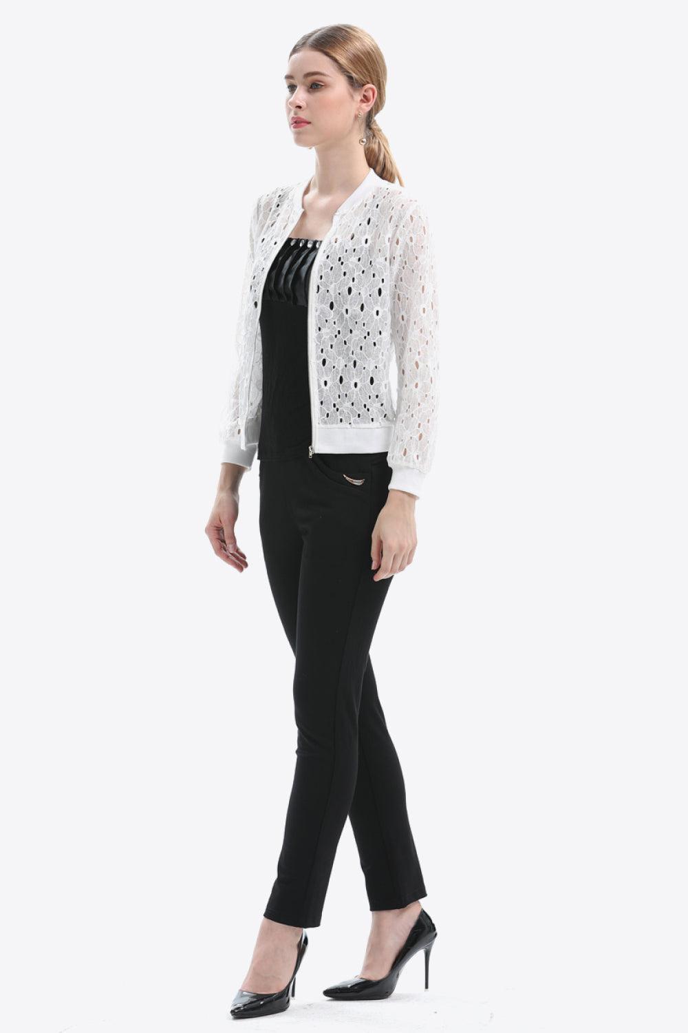 Openwork Zip Up Jacket - Clothes For Her Online Store
