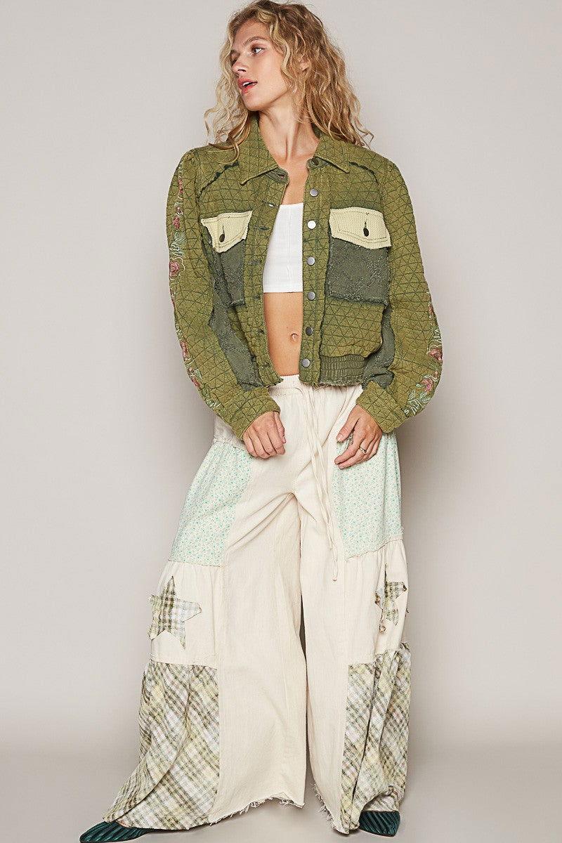 POL Embroidered Sleeve Raw Edge Quilted Jacket - Clothes For Her Online Store