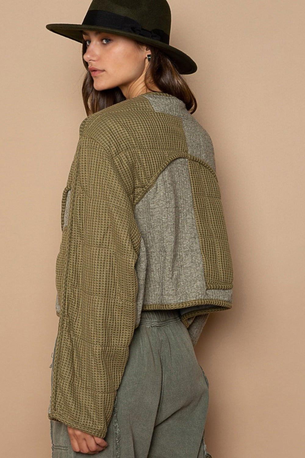 POL Quilted Knit Viding Detail Knit Patch Jacket - Clothes For Her Online Store
