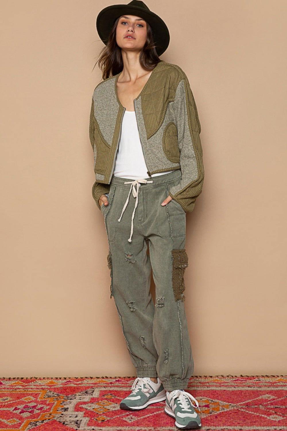POL Quilted Knit Viding Detail Knit Patch Jacket - Clothes For Her Online Store