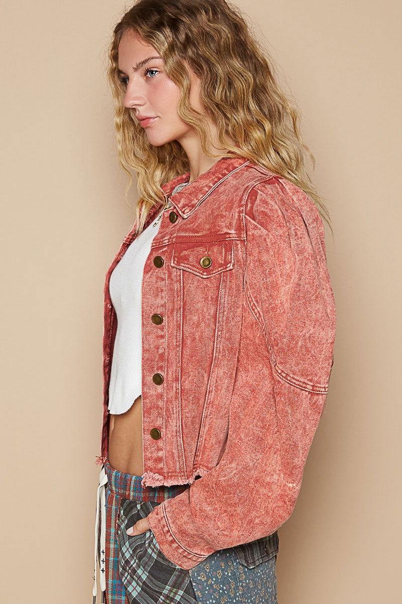 POL Raw Hem Button Up Cropped Denim Jacket - Clothes For Her Online Store