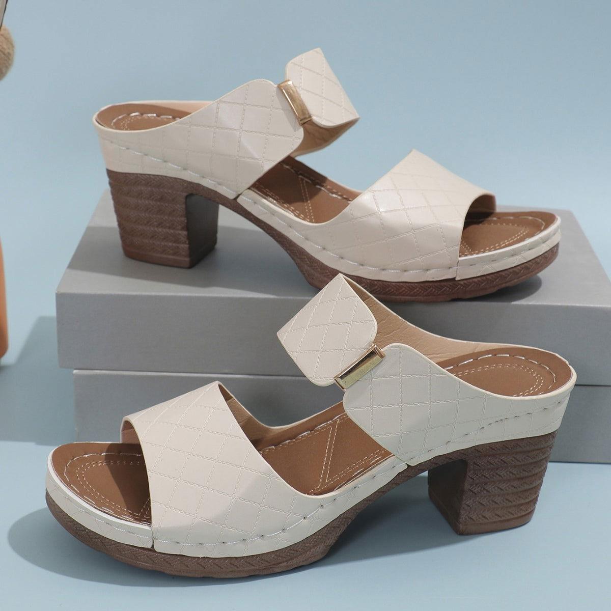 PU Leather Block Heel Sandals - Clothes For Her Online Store