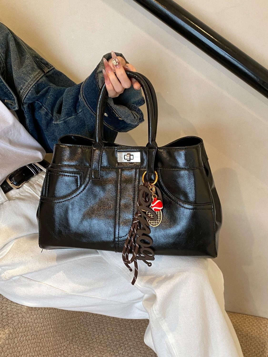 PU Leather Handbag with Pendant - Clothes For Her Online Store