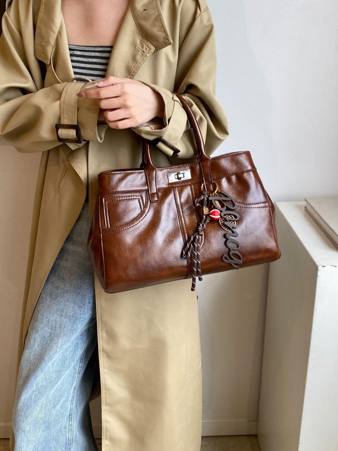 PU Leather Handbag with Pendant - Clothes For Her Online Store
