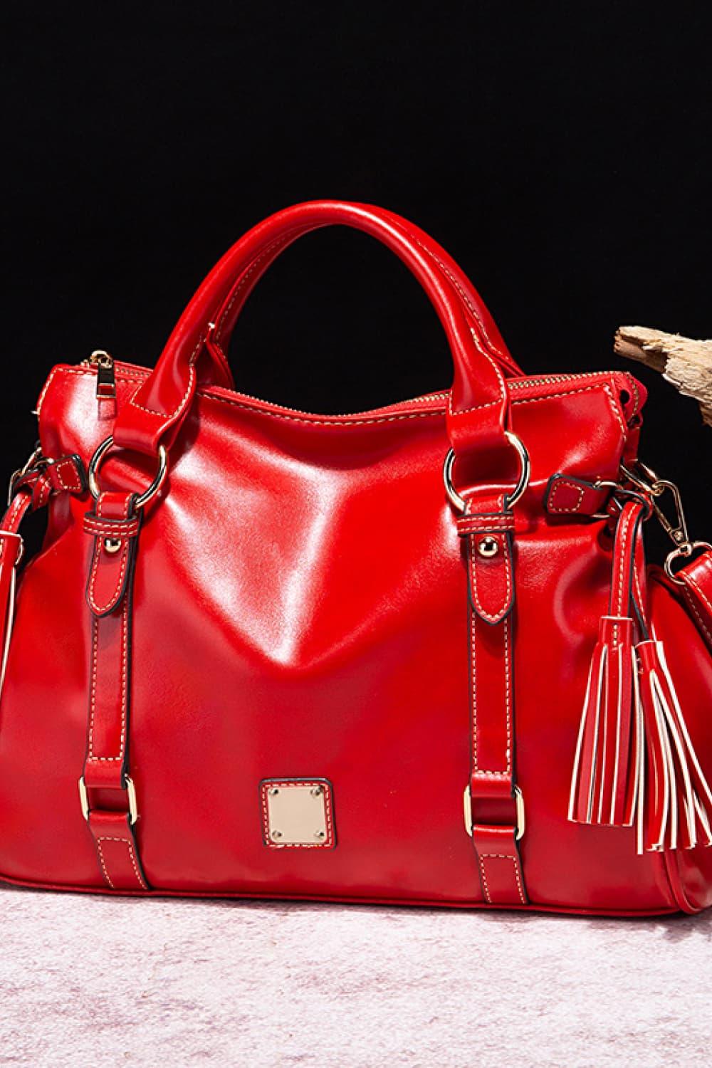 PU Leather Handbag with Tassels - Clothes For Her Online Store