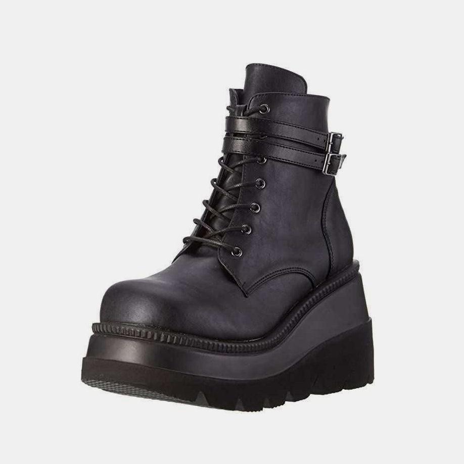 PU Leather Lace-Up Wedge Boots - Clothes For Her Online Store