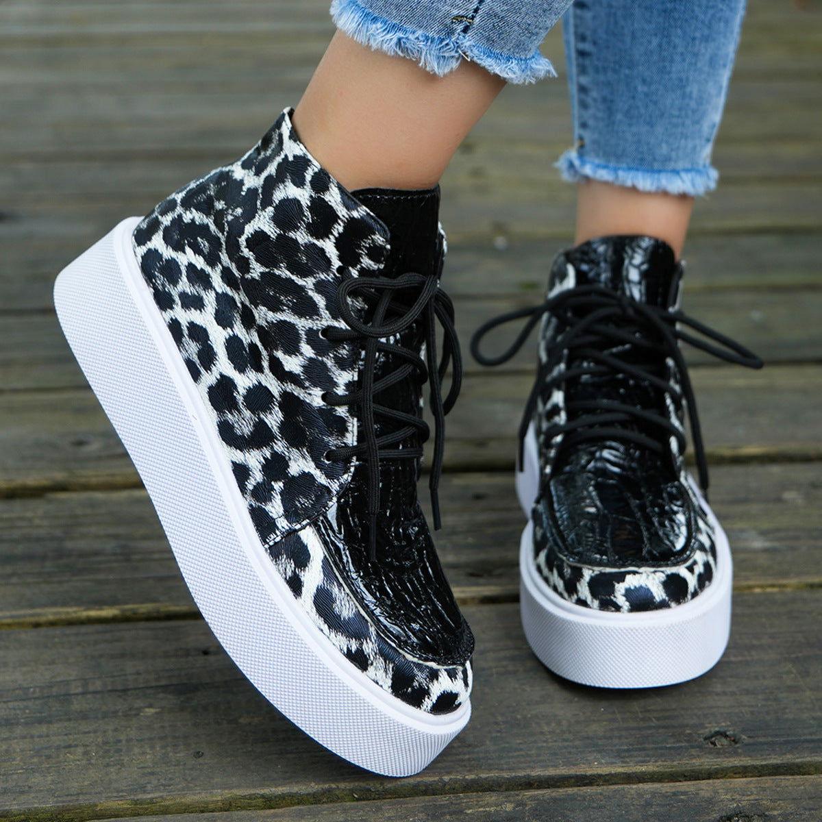 PU Leather Leopard Platform Sneakers - Clothes For Her Online Store