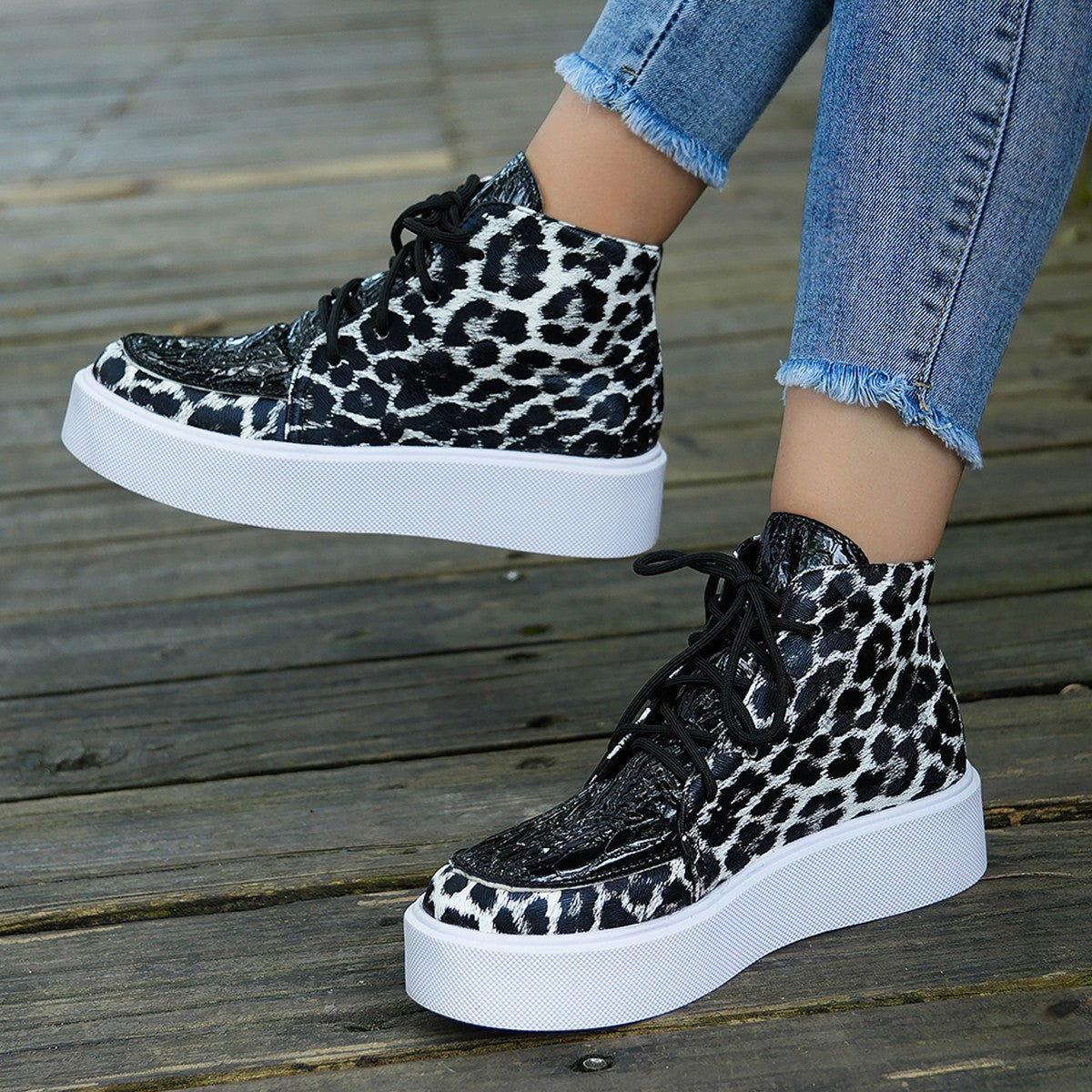 PU Leather Leopard Platform Sneakers - Clothes For Her Online Store