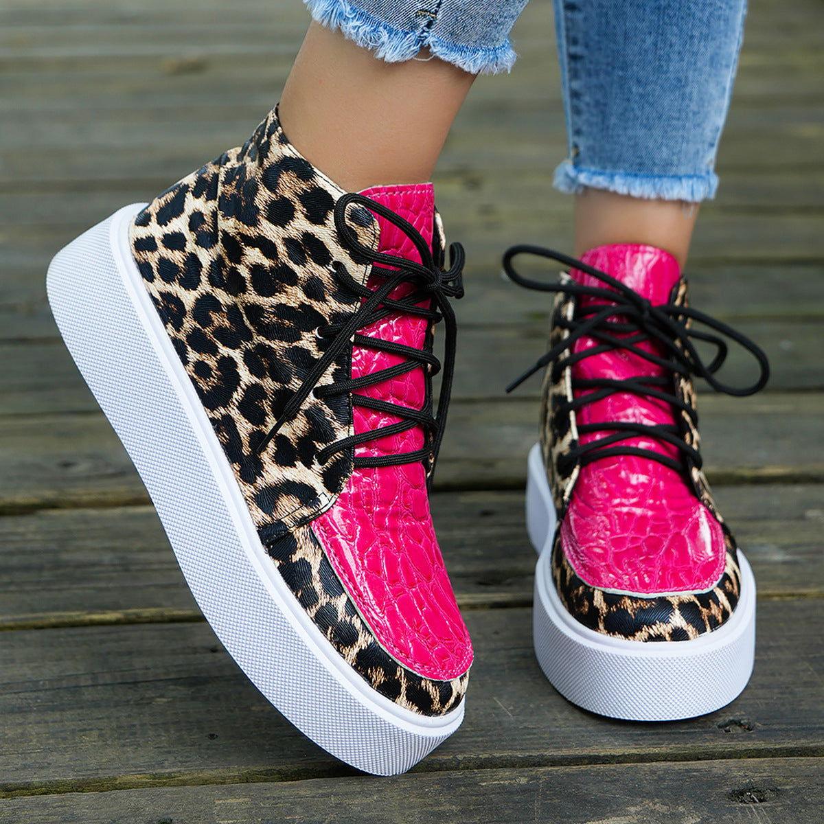 PU Leather Leopard Platform Sneakers - Clothes For Her Online Store