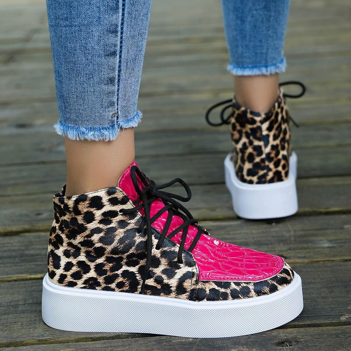 PU Leather Leopard Platform Sneakers - Clothes For Her Online Store