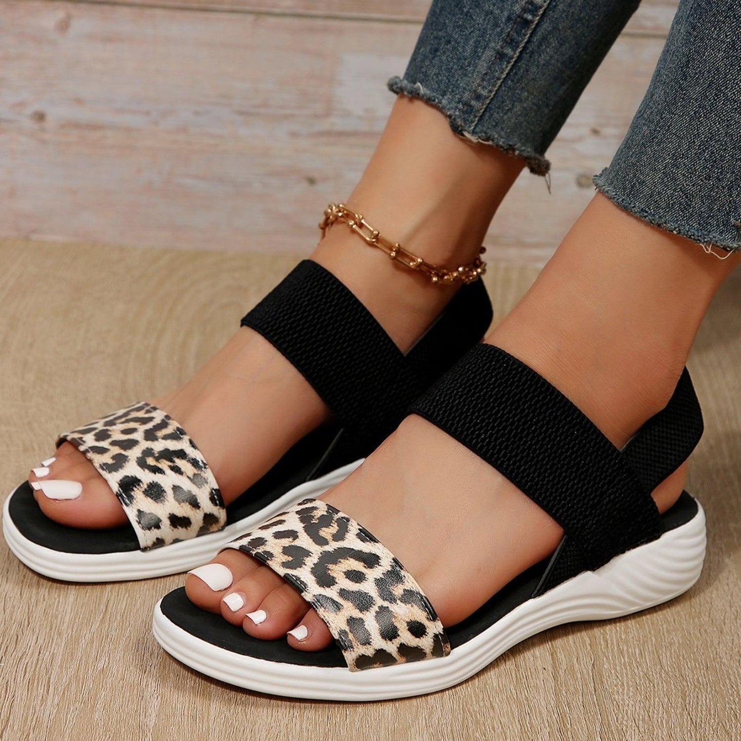 PU Leather Open Toe Low Heel Sandals - Clothes For Her Online Store