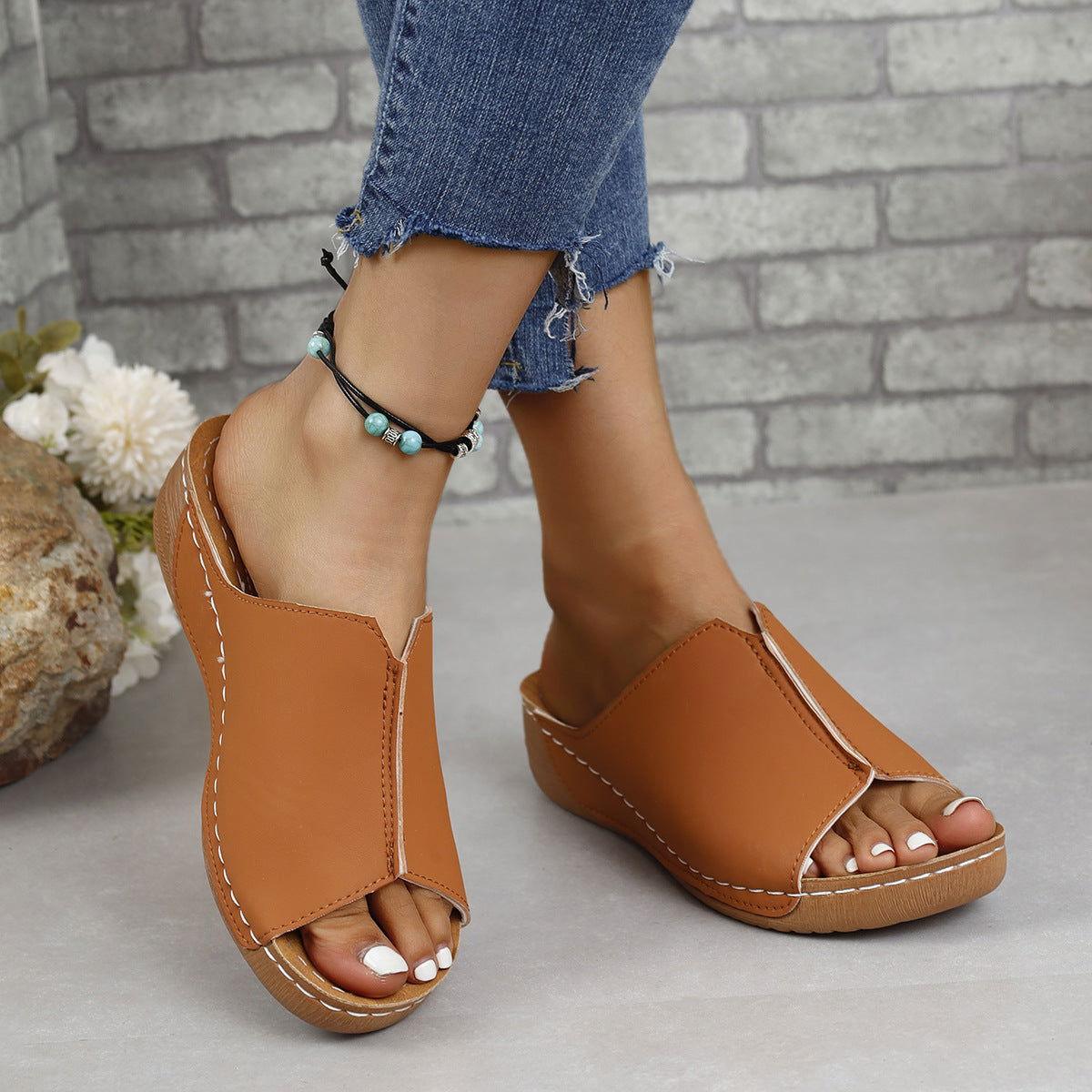 PU Leather Open Toe Sandals - Clothes For Her Online Store