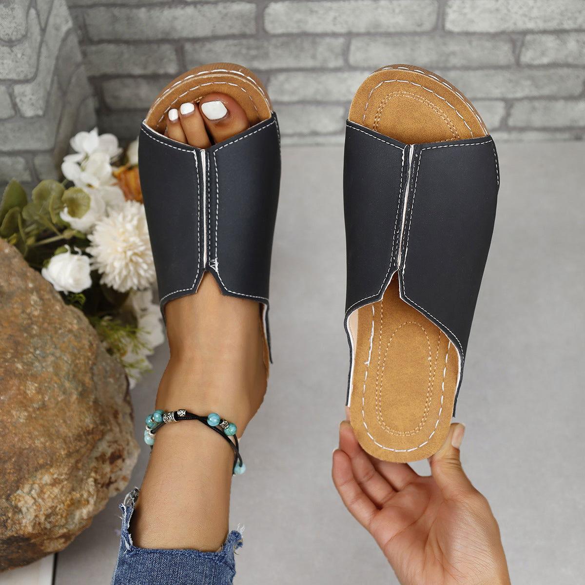 PU Leather Open Toe Sandals - Clothes For Her Online Store