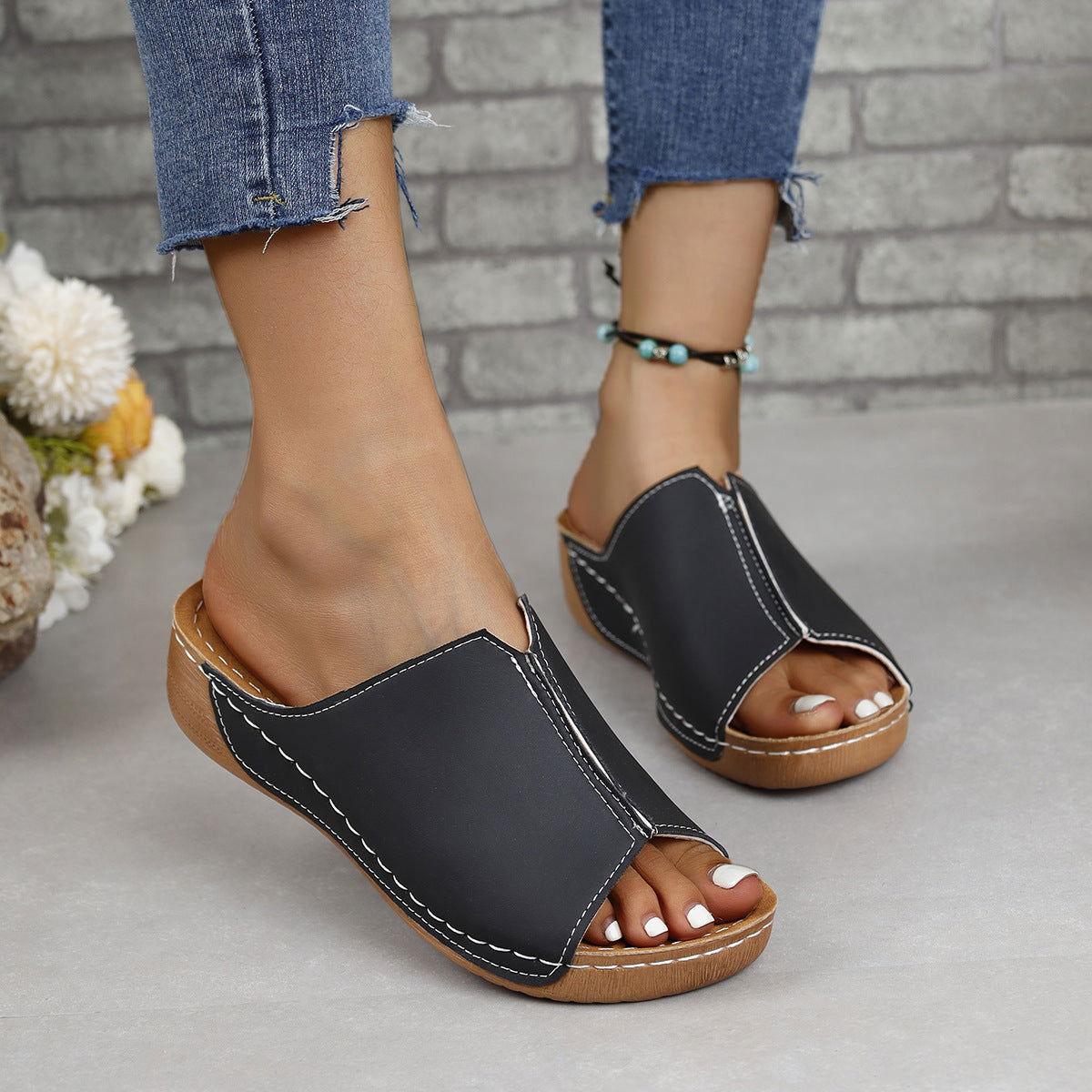 PU Leather Open Toe Sandals - Clothes For Her Online Store