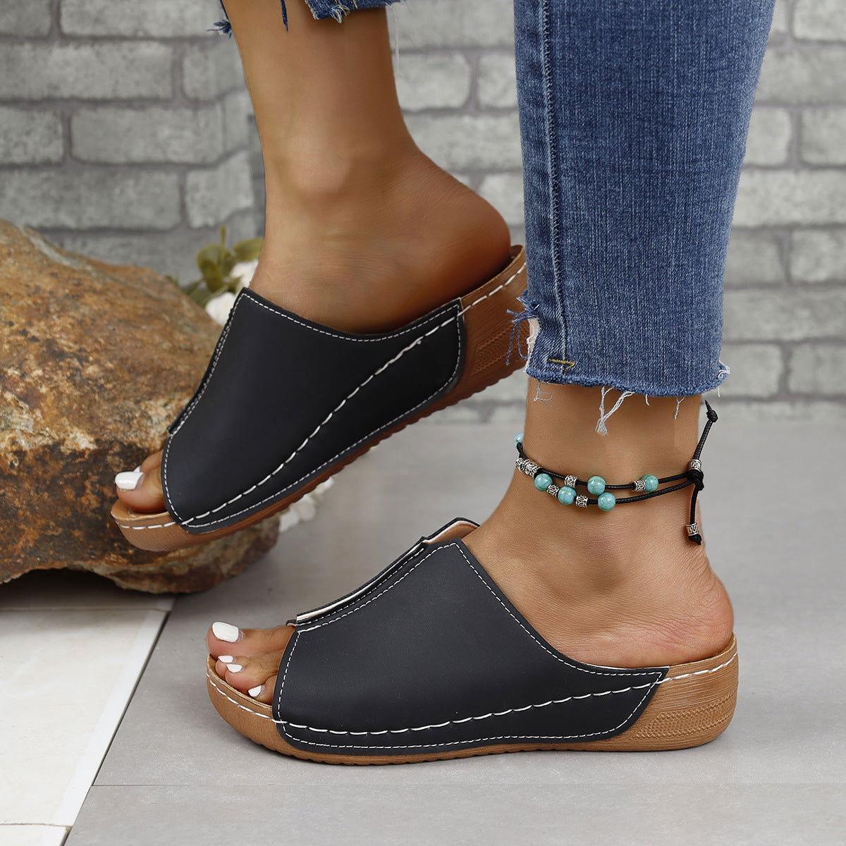 PU Leather Open Toe Sandals - Clothes For Her Online Store