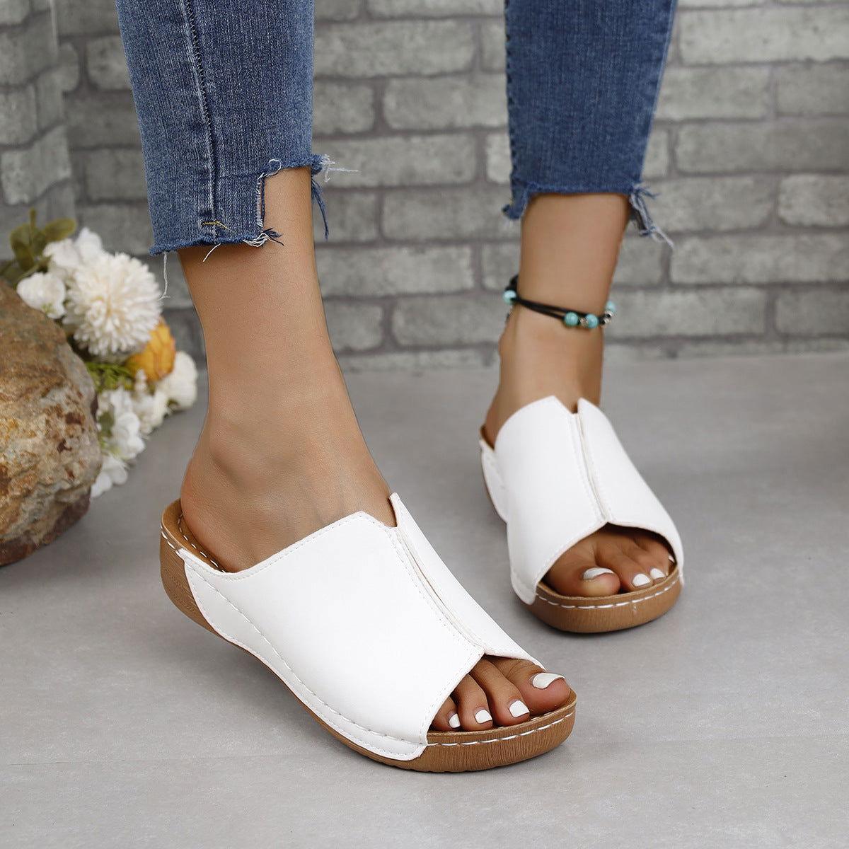 PU Leather Open Toe Sandals - Clothes For Her Online Store