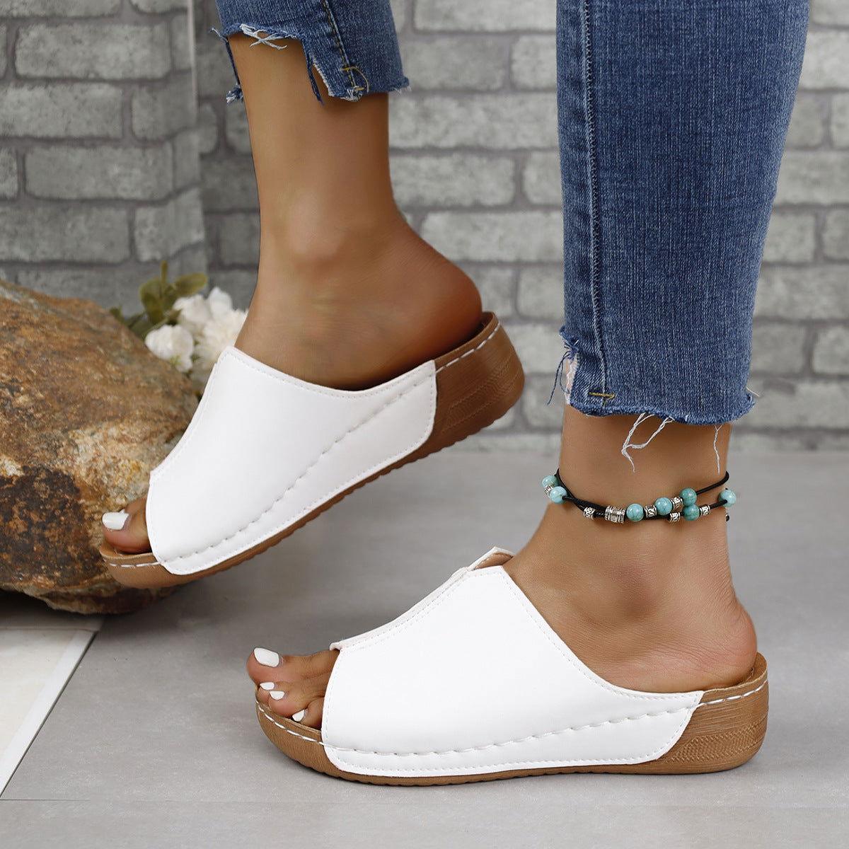 PU Leather Open Toe Sandals - Clothes For Her Online Store