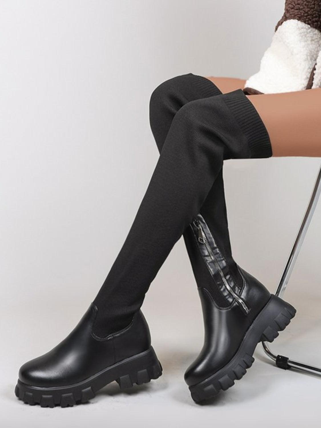 PU Leather Round Toe Platform Boots - Clothes For Her Online Store