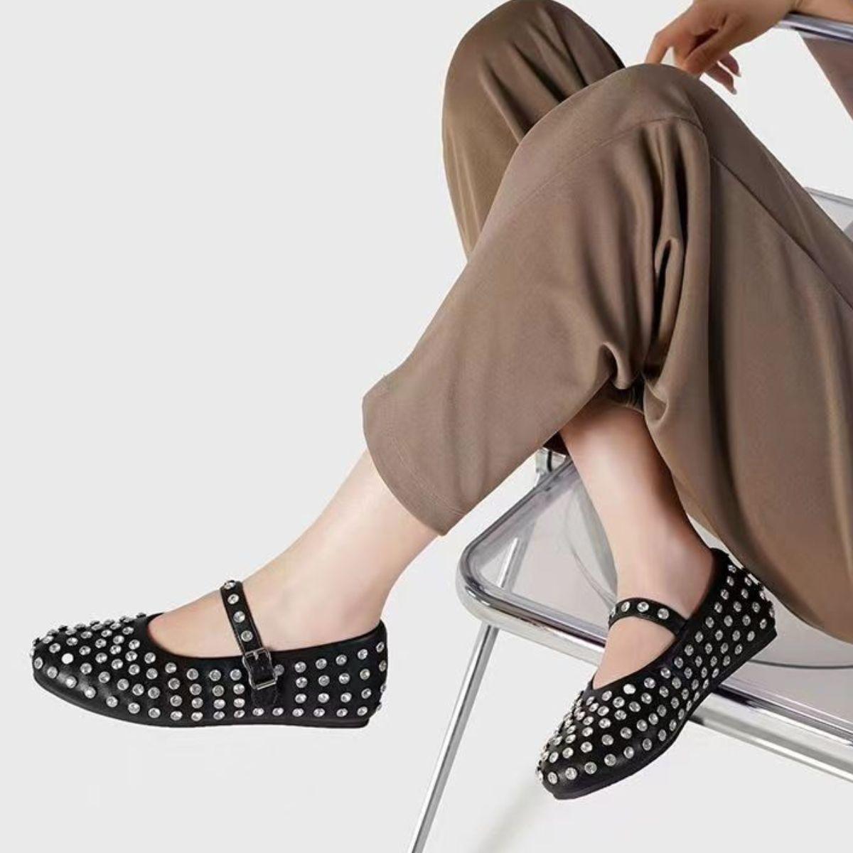 PU Leather Studded Flat Loafers - Clothes For Her Online Store