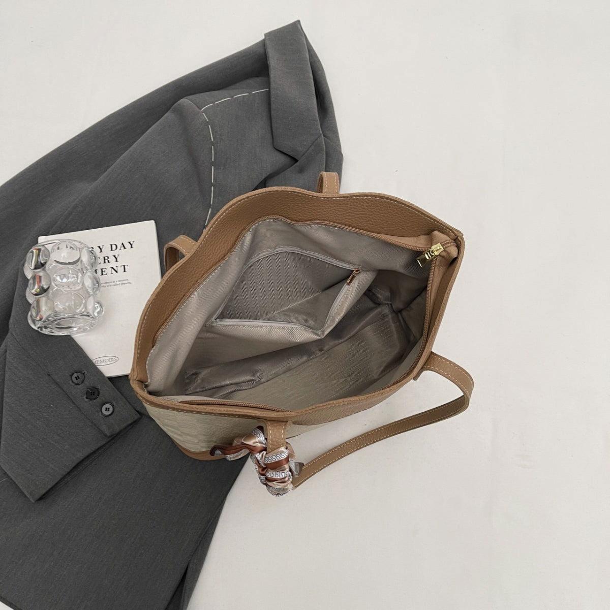 PU Leather Tied Contrast Tote Bag - Clothes For Her Online Store