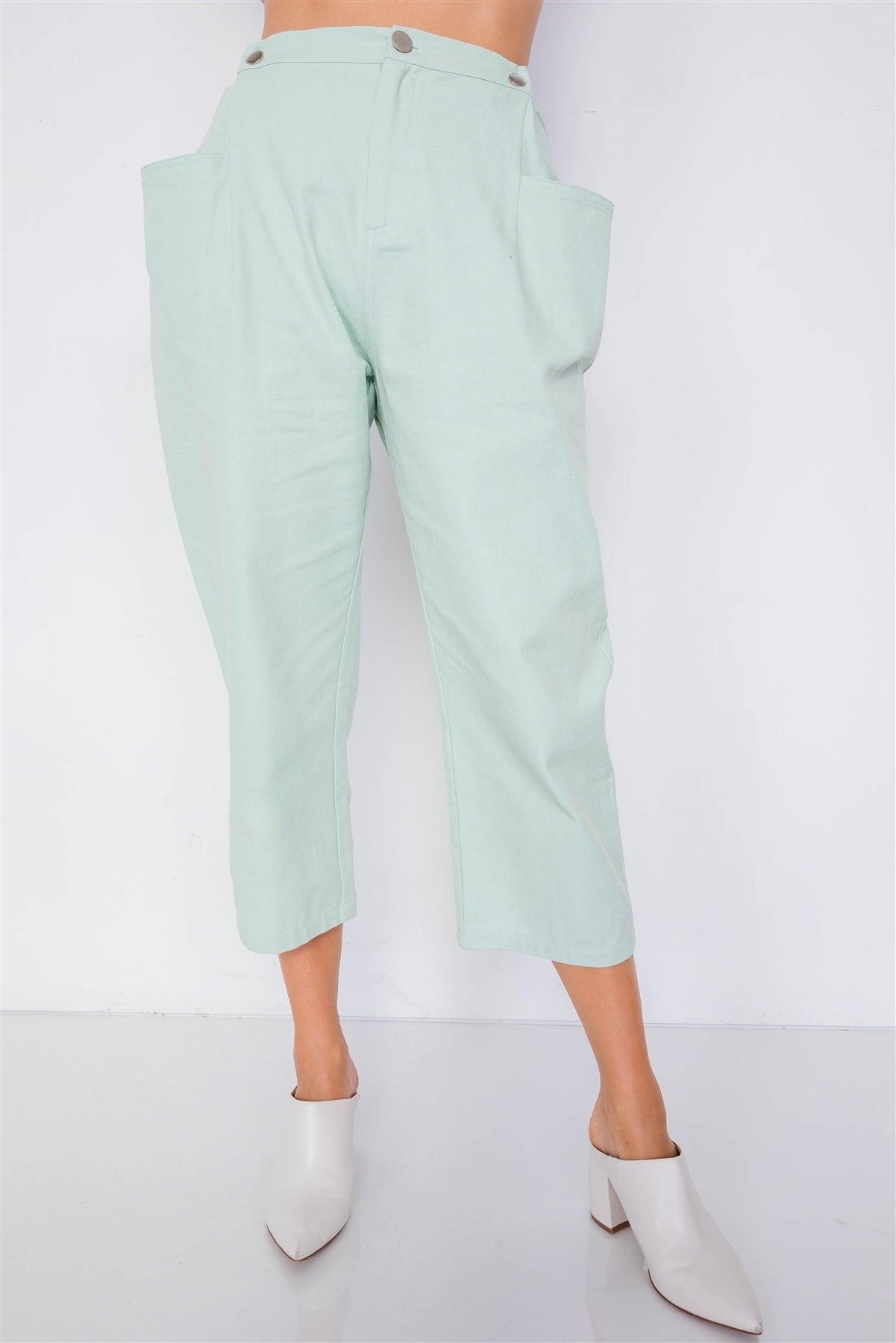 Pastel Chic Solid Ankle Wide Leg Adjustable Snap Waist Pants - Clothes For Her Online Store