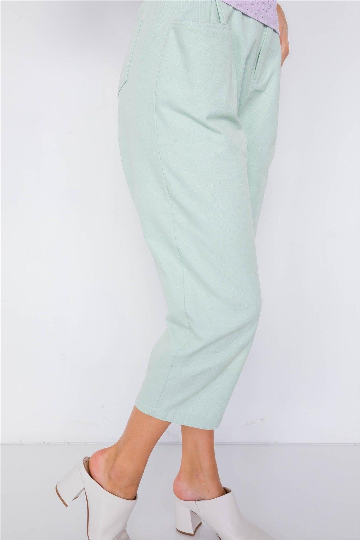 Pastel Chic Solid Ankle Wide Leg Adjustable Snap Waist Pants - Clothes For Her Online Store