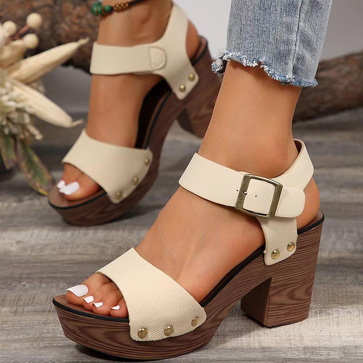 Peep Toe Block Heel Sandals - Clothes For Her Online Store