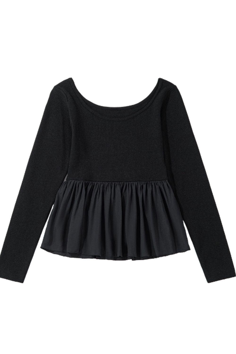 Peplum Scoop Neck Long Sleeve T-Shirt - Clothes For Her Online Store