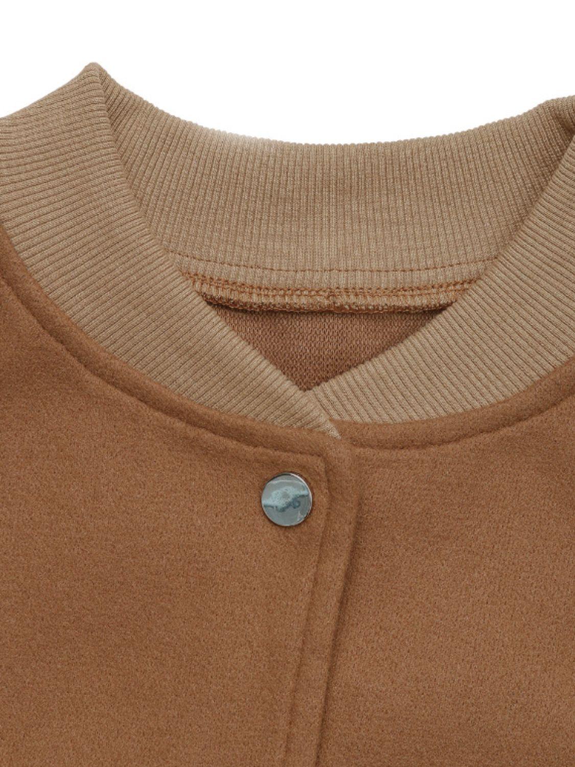 Perfee Baseball Collar Snap Down Long Sleeve Jacket - Clothes For Her Online Store