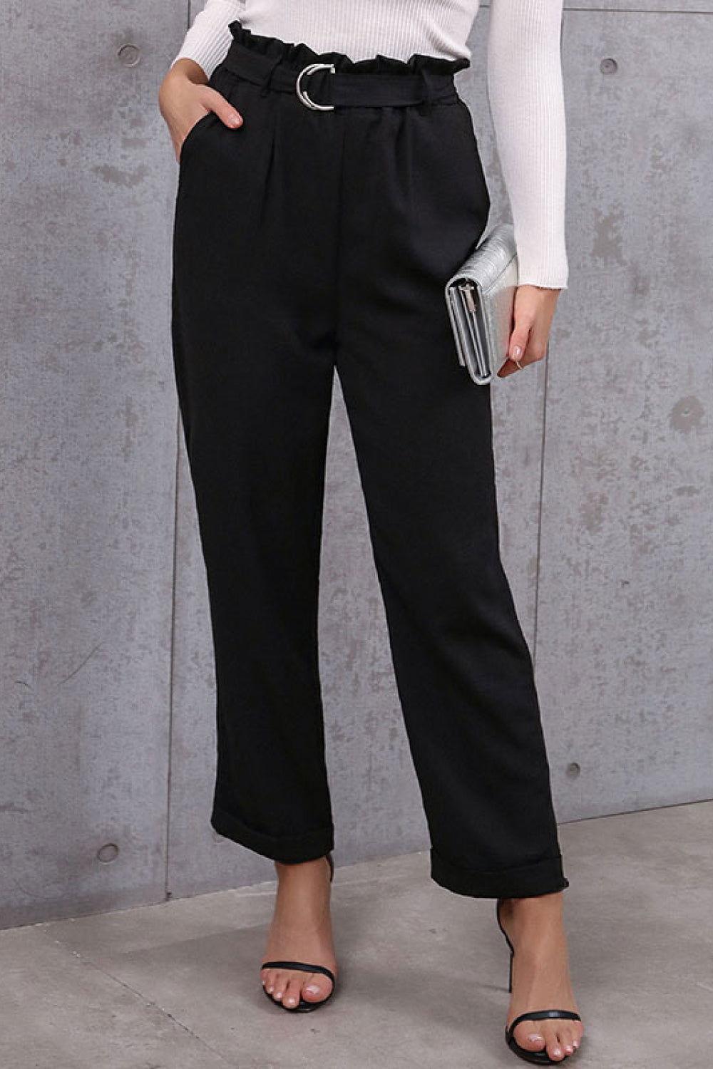 Perfee Belted Paperbag Waist Pants