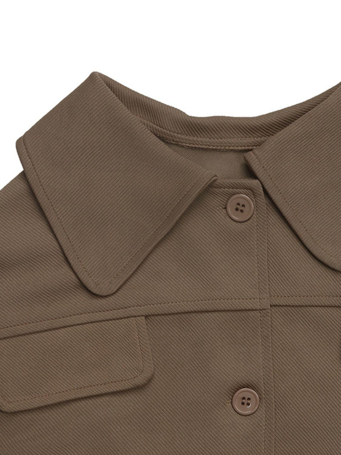 Perfee Collared Neck Button Down Jacket - Clothes For Her Online Store