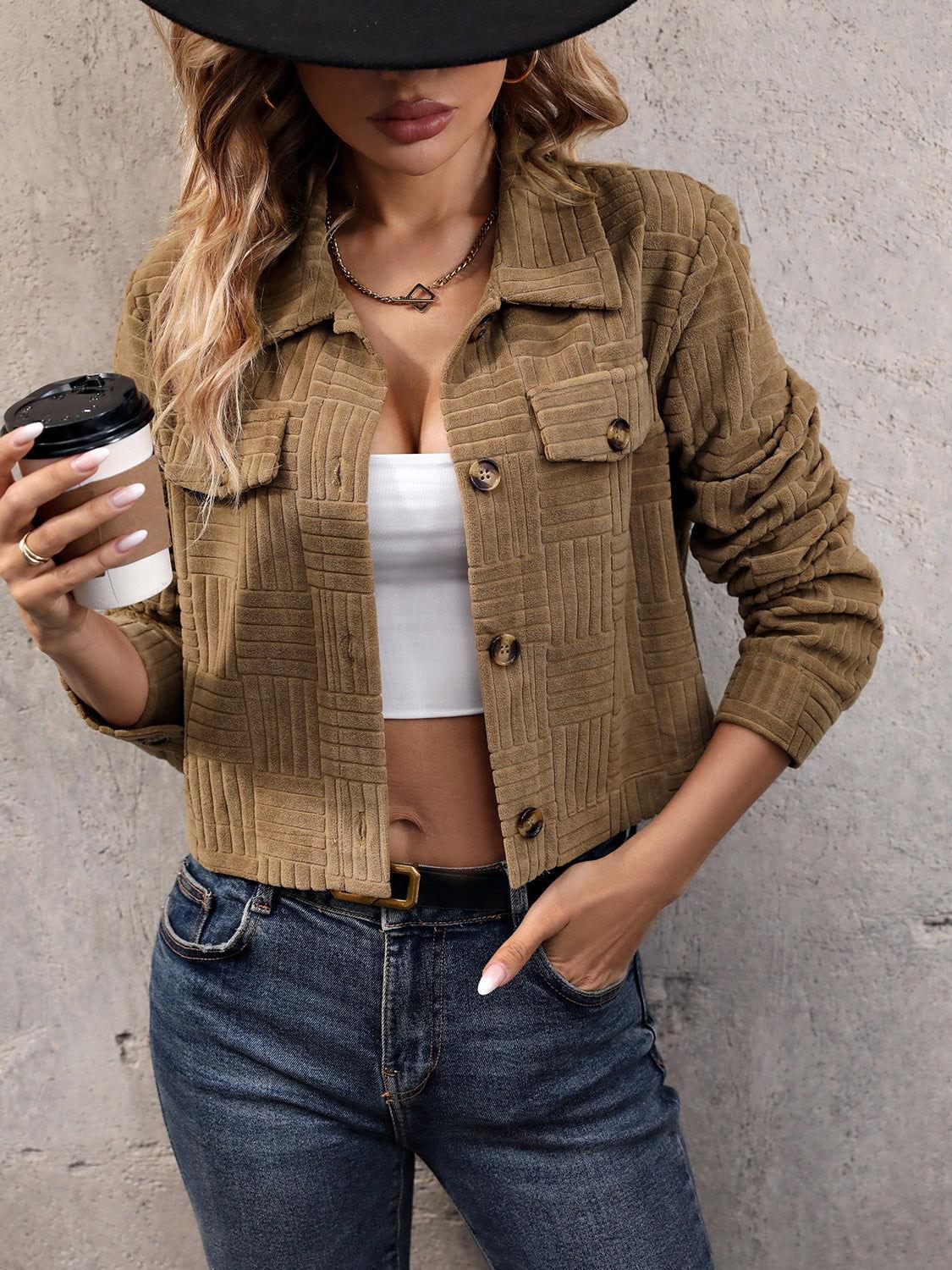 Perfee Collared Neck Button Front Jacket - Clothes For Her Online Store