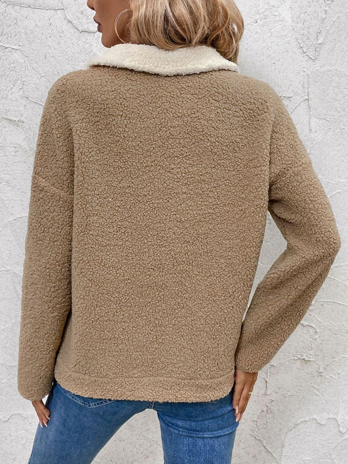 Perfee Contrast Half Zip Long Sleeve Sweatshirt - Clothes For Her Online Store