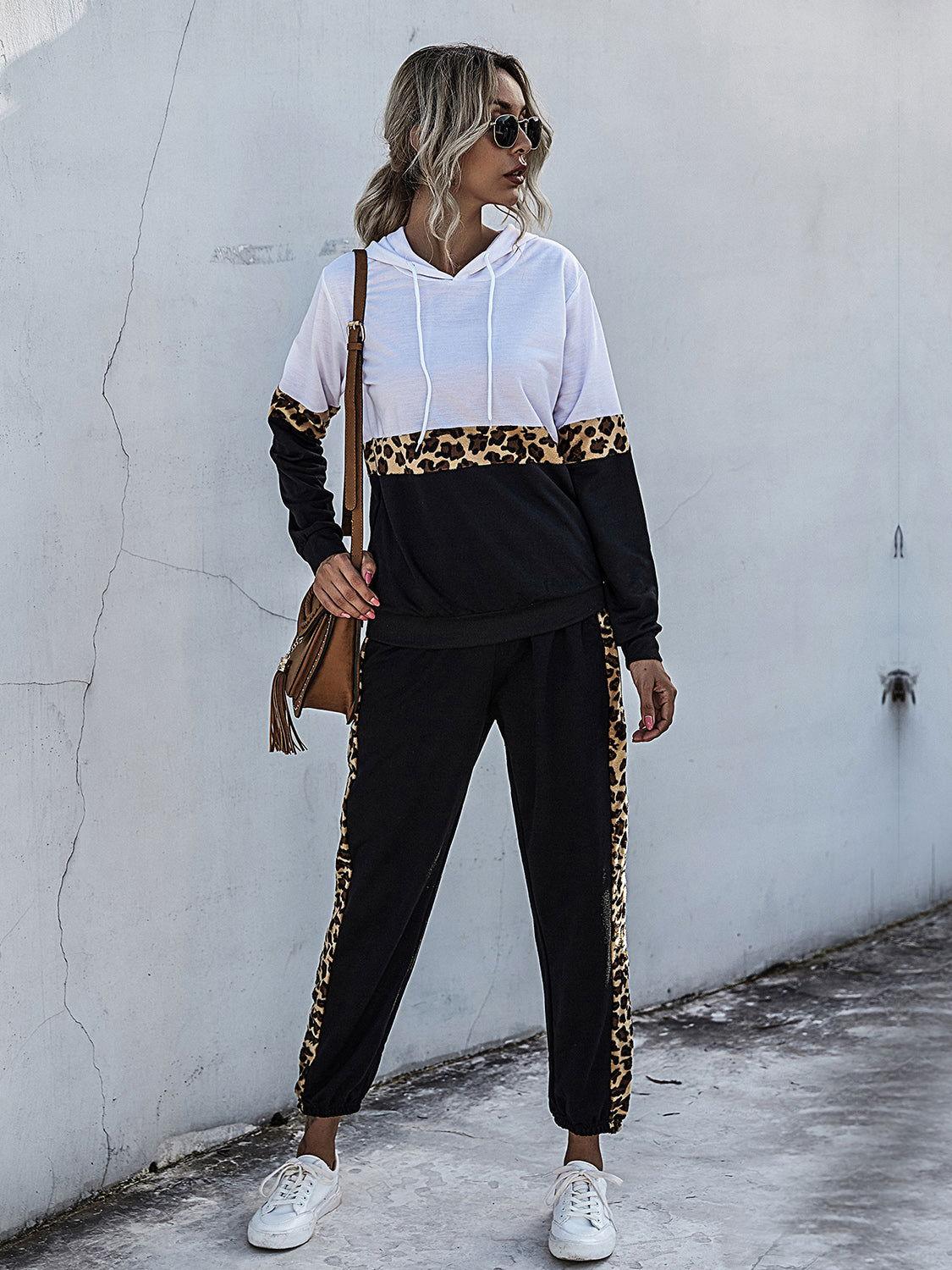 Perfee Contrast Long Sleeve Hooded Top and Joggers Set - Clothes For Her Online Store