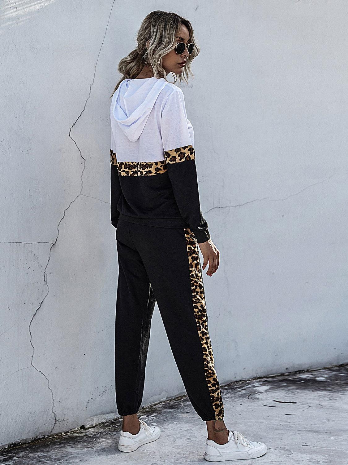 Perfee Contrast Long Sleeve Hooded Top and Joggers Set - Clothes For Her Online Store