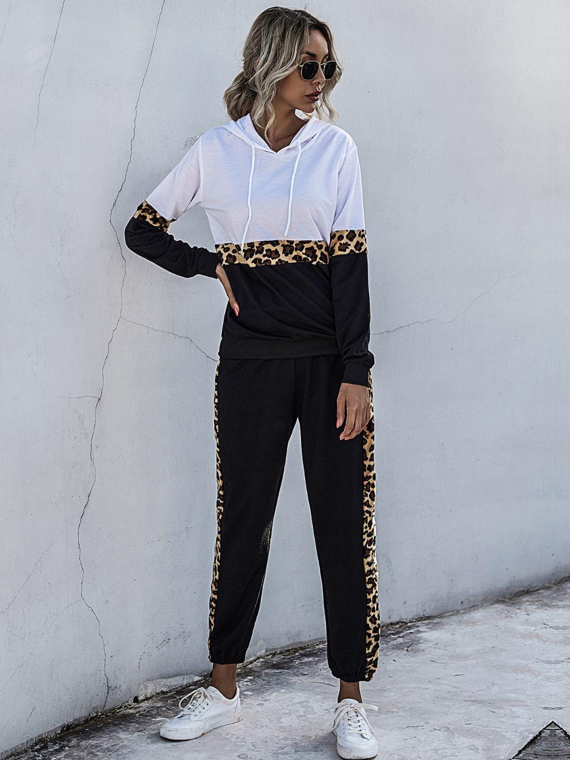 Perfee Contrast Long Sleeve Hooded Top and Joggers Set - Clothes For Her Online Store