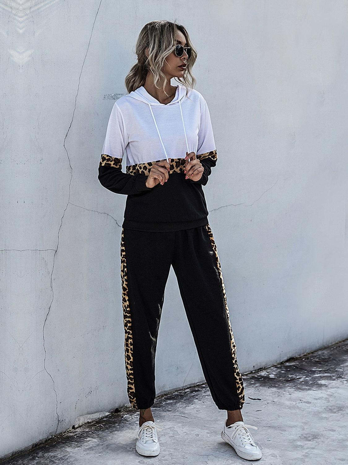 Perfee Contrast Long Sleeve Hooded Top and Joggers Set - Clothes For Her Online Store