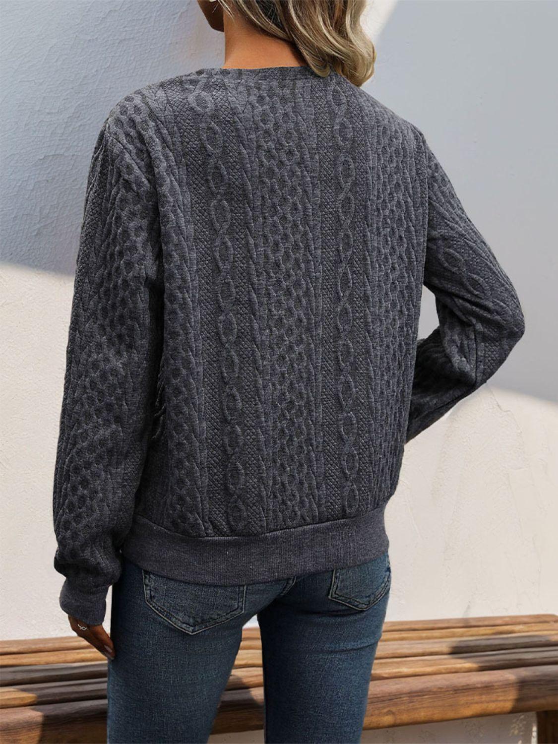 Perfee Decorative Button Long Sleeve Sweatshirt - Clothes For Her Online Store