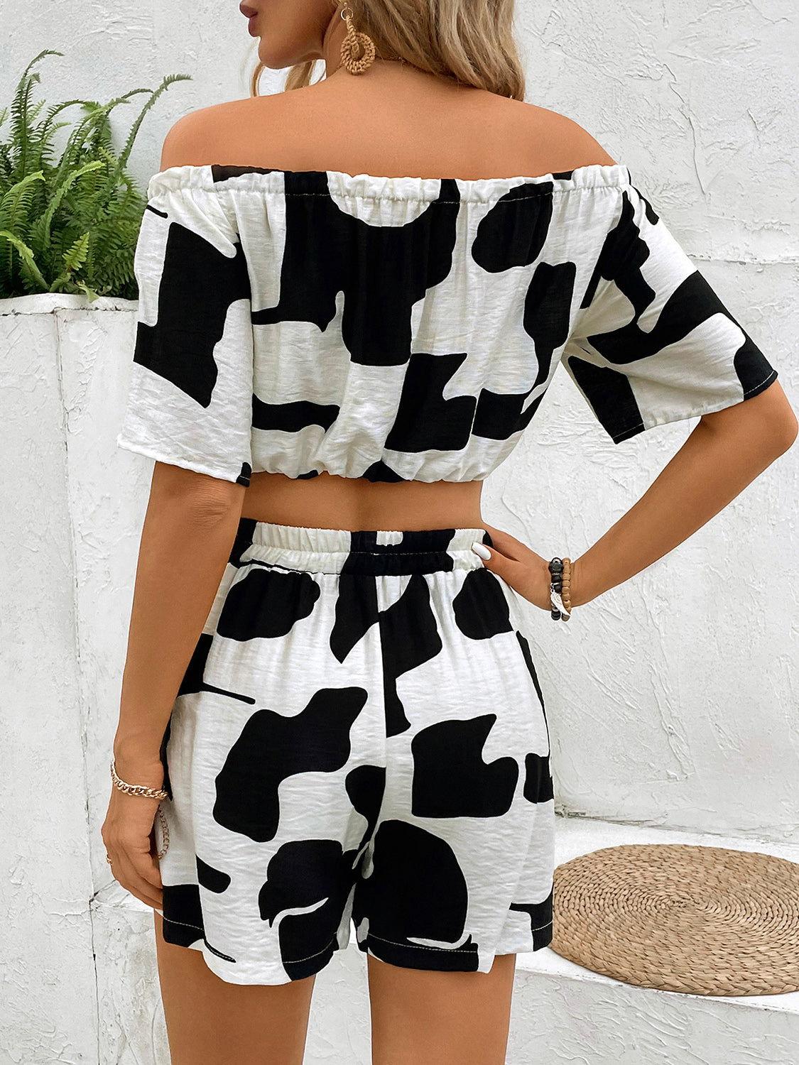 Perfee Drawstring Off-Shoulder Top and Shorts Set - Clothes For Her Online Store