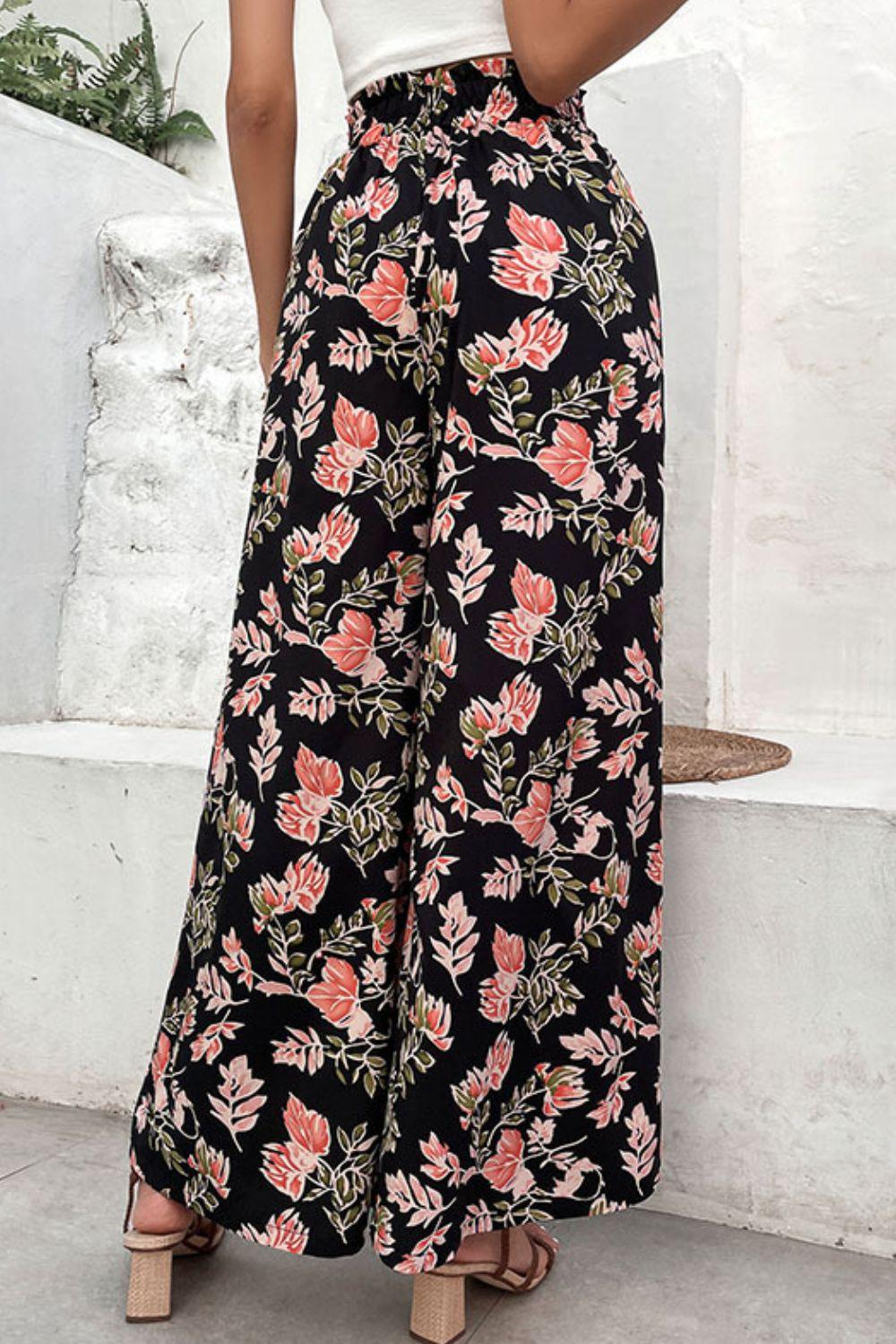 Perfee Floral Pull-On Wide Leg Pants - Clothes For Her Online Store